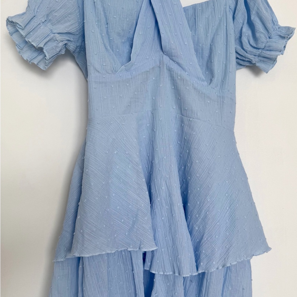 Simple Light Blue Textured Jumpsuits dress